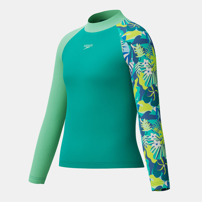 Speedo Kids' Printed Long Sleeve Swimming Rashguard Green Speedo Kids' Printed Long Sleeve Swimming Rashguard Green image number 2