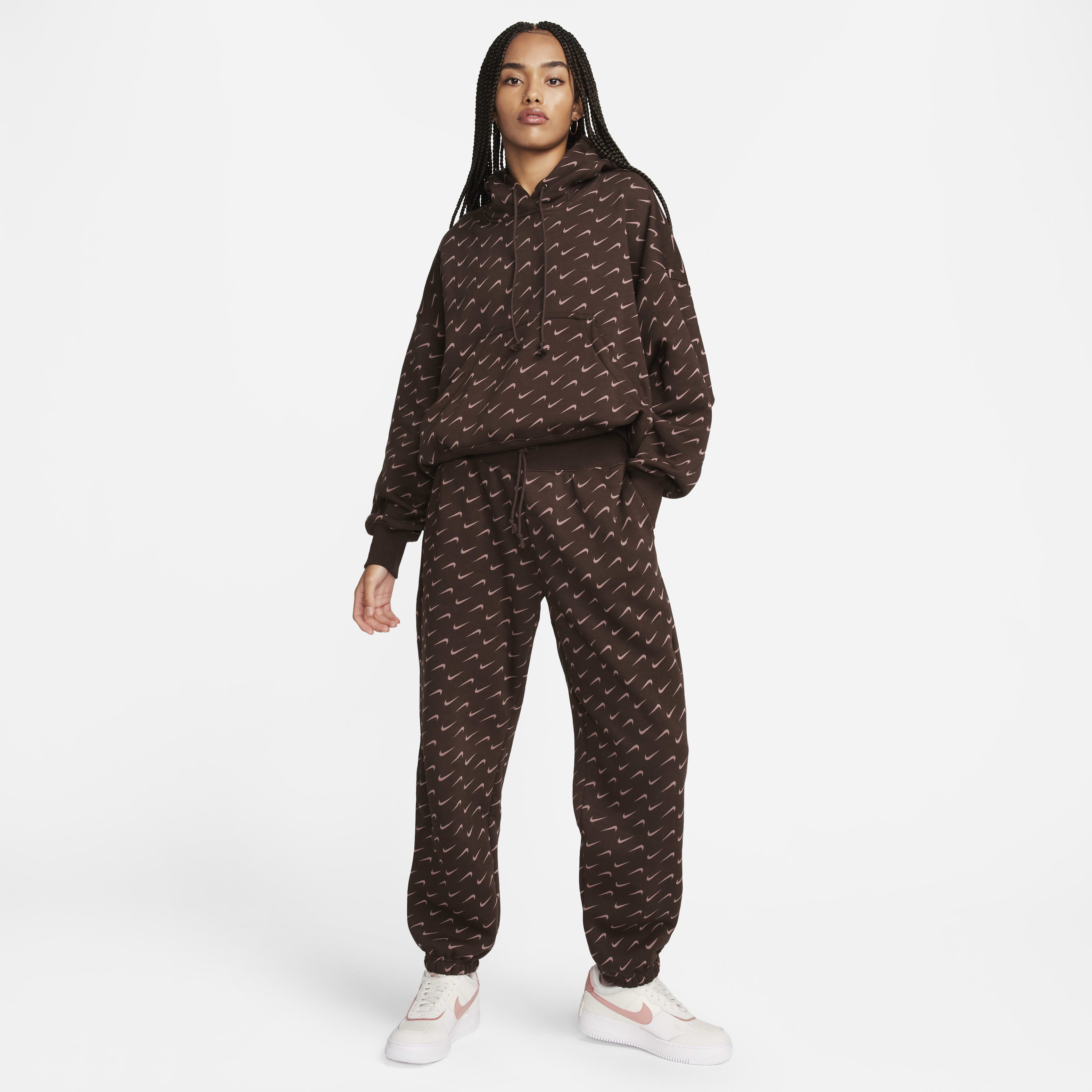 Women s Sportswear Phoenix Fleece Oversized Printed Tracksuit Bottoms Brown Nike in KSA SSS