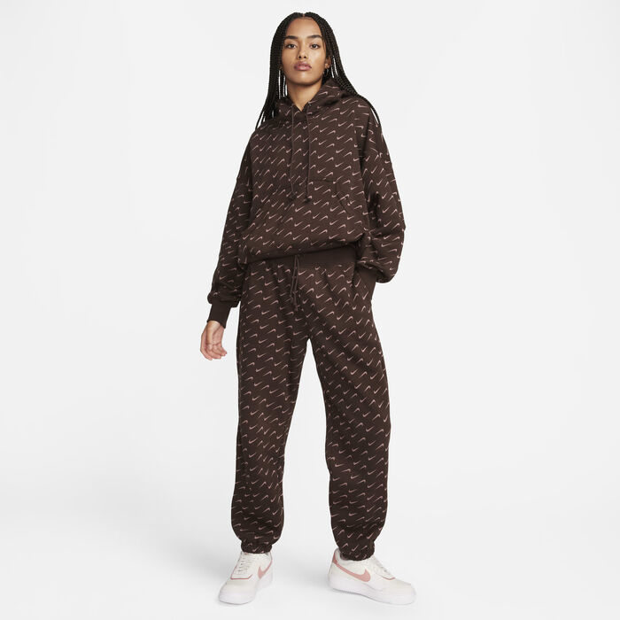 Nike Women's Sportswear Phoenix Fleece Oversized Printed Tracksuit Bottoms Brown Nike Women's Sportswear Phoenix Fleece Oversized Printed Tracksuit Bottoms Brown image number 7