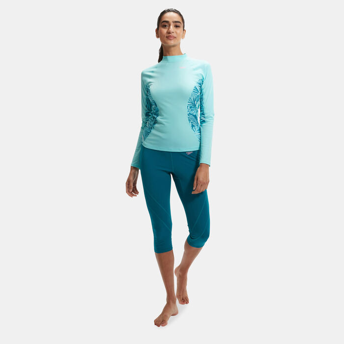 Speedo Women's Graphic Printed Long Sleeve Rashguard Blue Speedo Women's Graphic Printed Long Sleeve Rashguard Blue image number 2