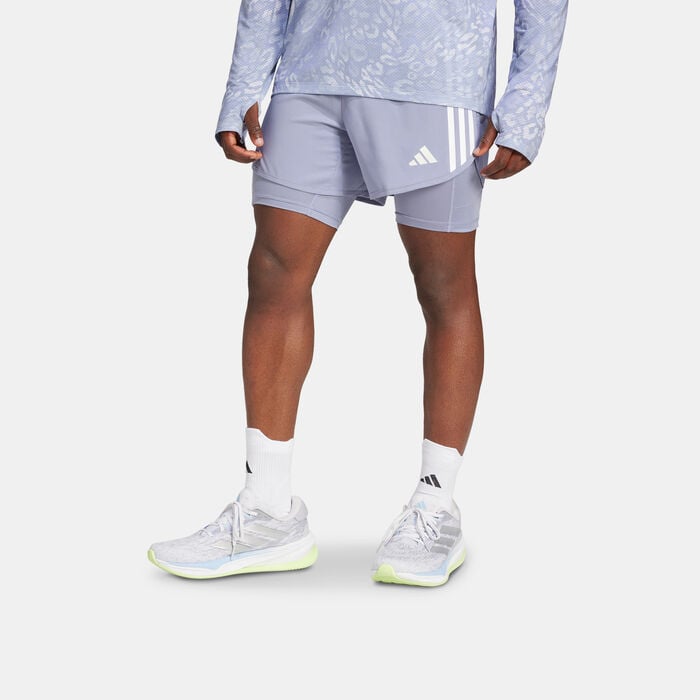 adidas Men's Own the Run 3-Stripes 2-in-1 Shorts Grey adidas Men's Own the Run 3-Stripes 2-in-1 Shorts Grey image number 0