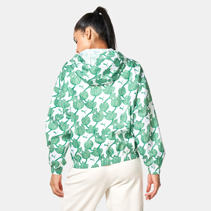 PUMA Women's Blossom All Over Print Windbreaker Jacket Green PUMA Women's Blossom All Over Print Windbreaker Jacket Green image number 1