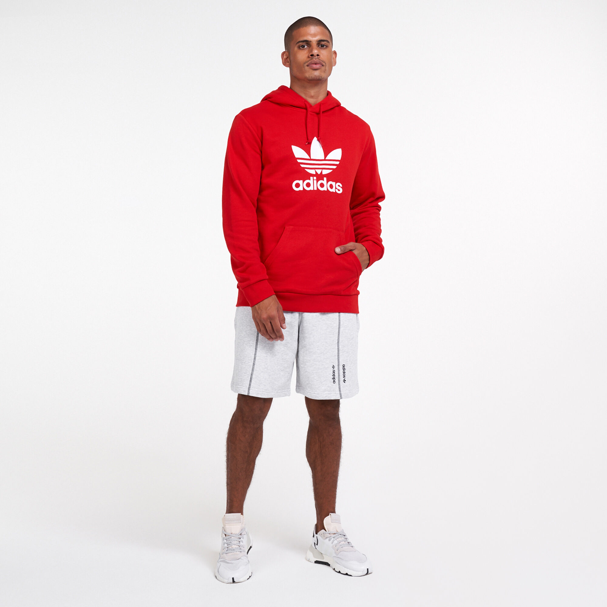 Mens red hot sale adidas trefoil hoodie