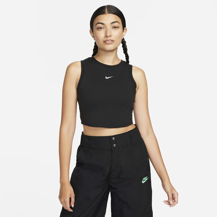 Nike Women's Sportswear Chill Tight Cropped Mini-Rib Tank Top Black image number 0
