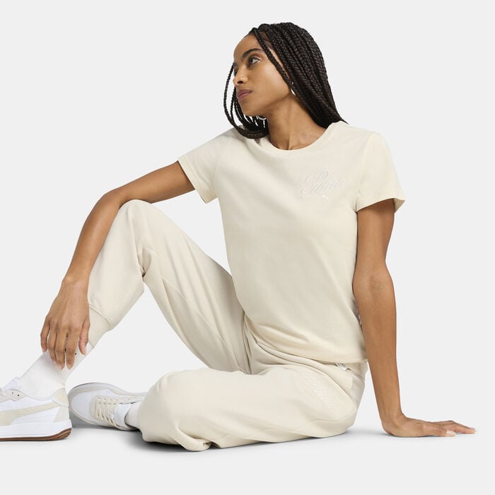 PUMA Women's Essential Script T-Shirt Beige PUMA Women's Essential Script T-Shirt Beige image number 0