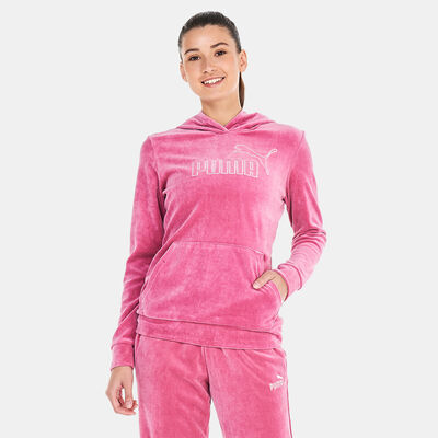 PUMA Women's Essentials+ Velour Hoodie Pink