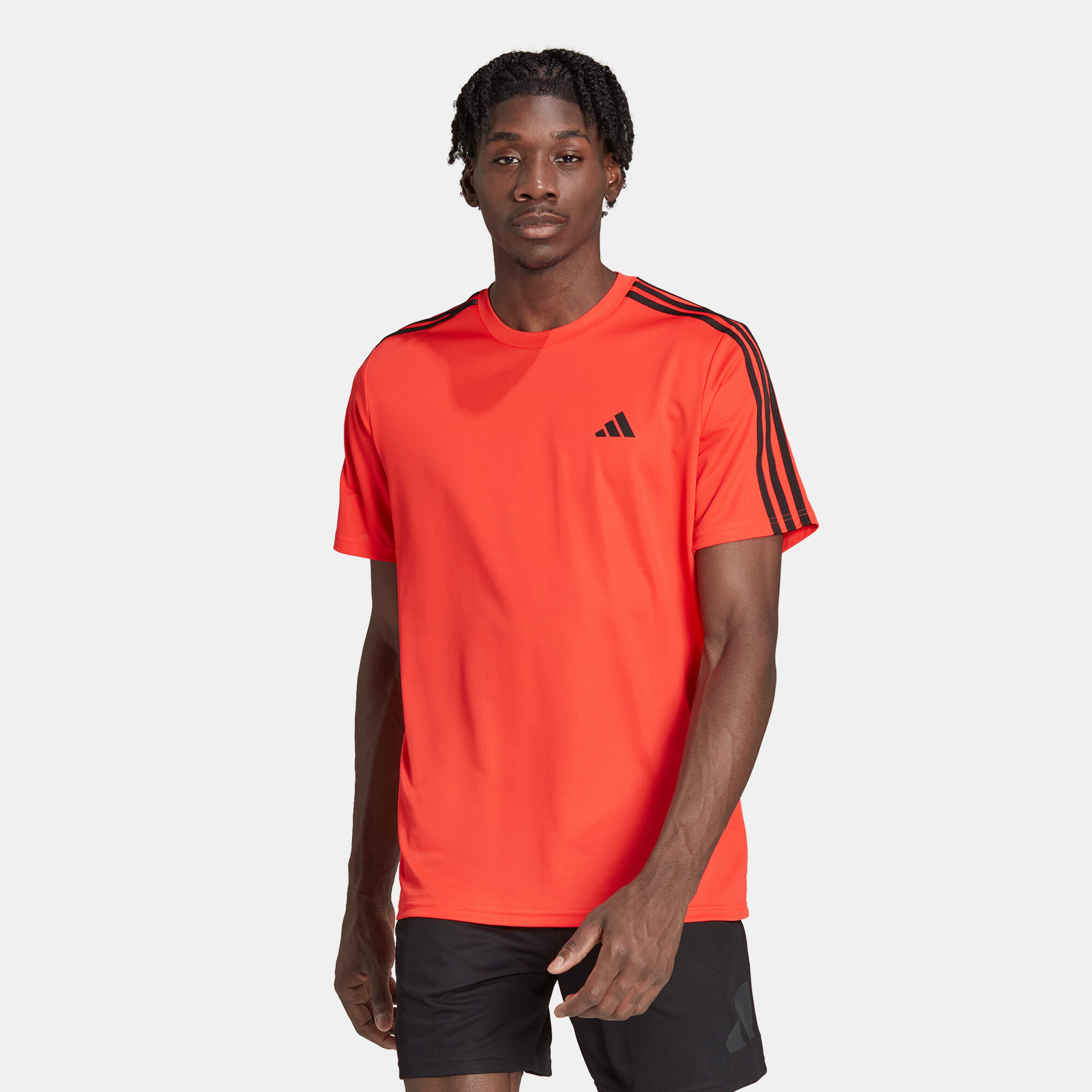 Adidas essentials 3 stripe t shirt mens discount