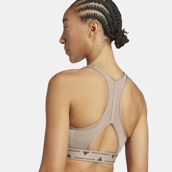 adidas Women's Powerimpact Medium-Support Training Sports Bra Brown image number 4