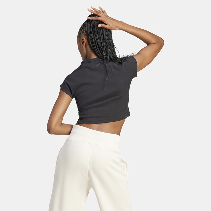 adidas Women's Lounge Ribbed Crop Top Black adidas Women's Lounge Ribbed Crop Top Black image number 1