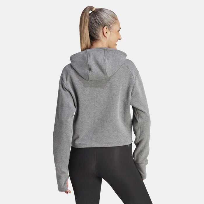 adidas Women's Train Essentials Train Cotton 3-Stripes Hoodie Grey adidas Women's Train Essentials Train Cotton 3-Stripes Hoodie Grey image number 1