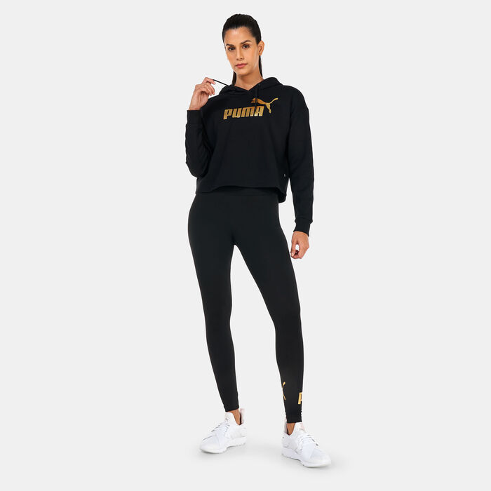 PUMA Women's Essentials+ Metallic Logo Cropped Hoodie Black PUMA Women's Essentials+ Metallic Logo Cropped Hoodie Black image number 2