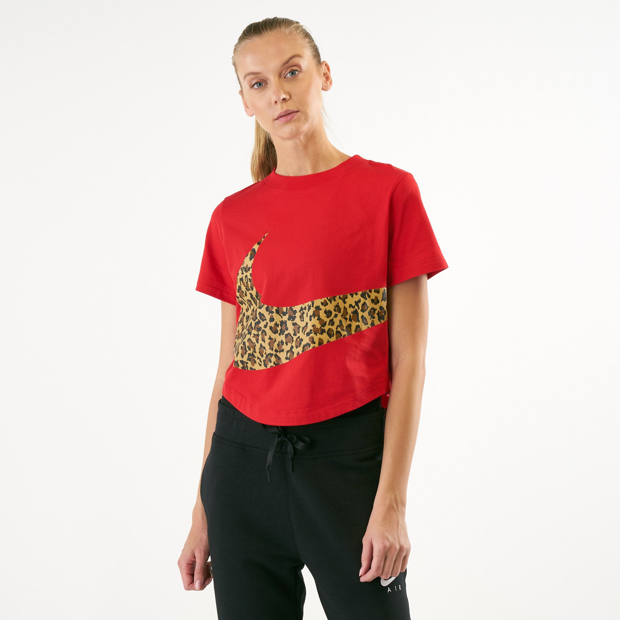 nike animal print swoosh crop hoodie