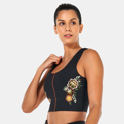 PUMA Women's X Frida Kahlo Mid Support Sports Bra Black