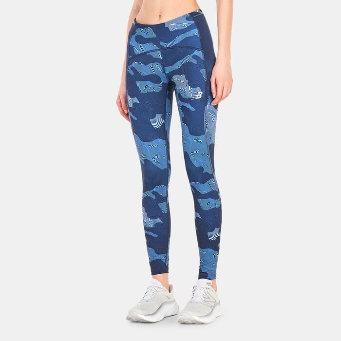 New Balance Women's Printed Impact Run Leggings Blue image number 0