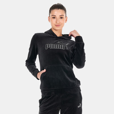 PUMA Women's Essentials+ Velour Hoodie Black