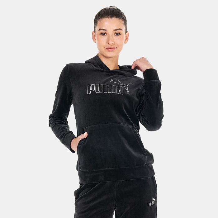 PUMA Women's Essentials+ Velour Hoodie Black image number 0