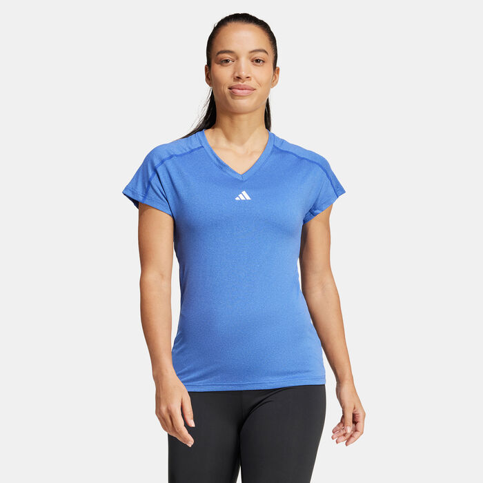 adidas Women's AEROREADY Train Essentials Minimal Branding V-Neck T-Shirt Blue adidas Women's AEROREADY Train Essentials Minimal Branding V-Neck T-Shirt Blue image number 0
