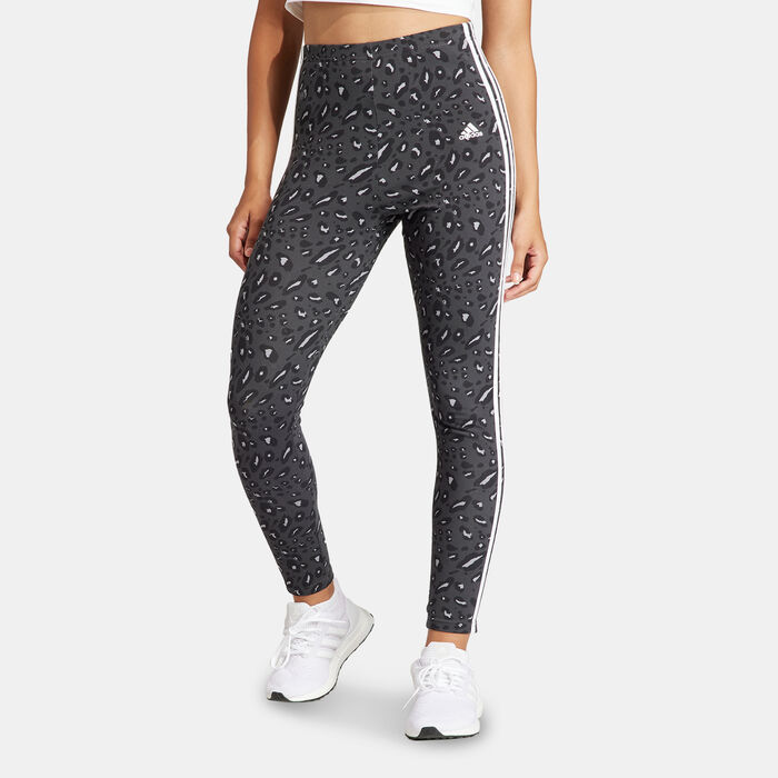 adidas Women's Essentials 3-Stripes Animal Print Leggings Black adidas Women's Essentials 3-Stripes Animal Print Leggings Black image number 0