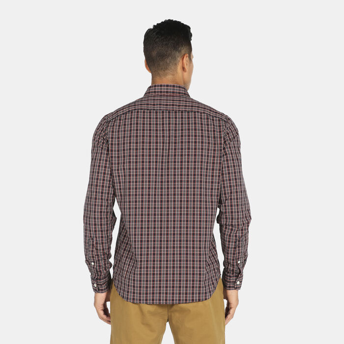 red and white small check shirt