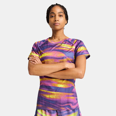 PUMA Women's VELOCITY Allover Print Running T-Shirt Purple