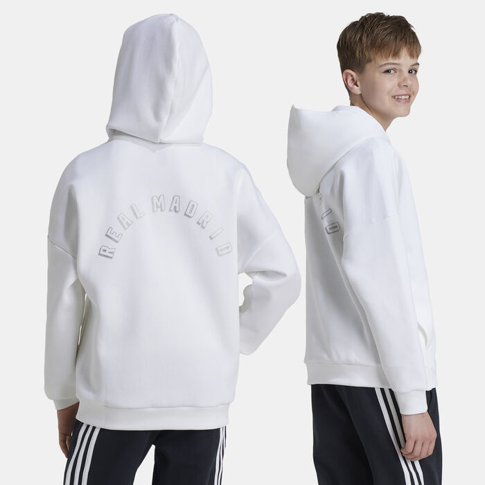 adidas Kids' Real Madrid Anthem Football Jacket White adidas Kids' Real Madrid Anthem Football Jacket White image number 1