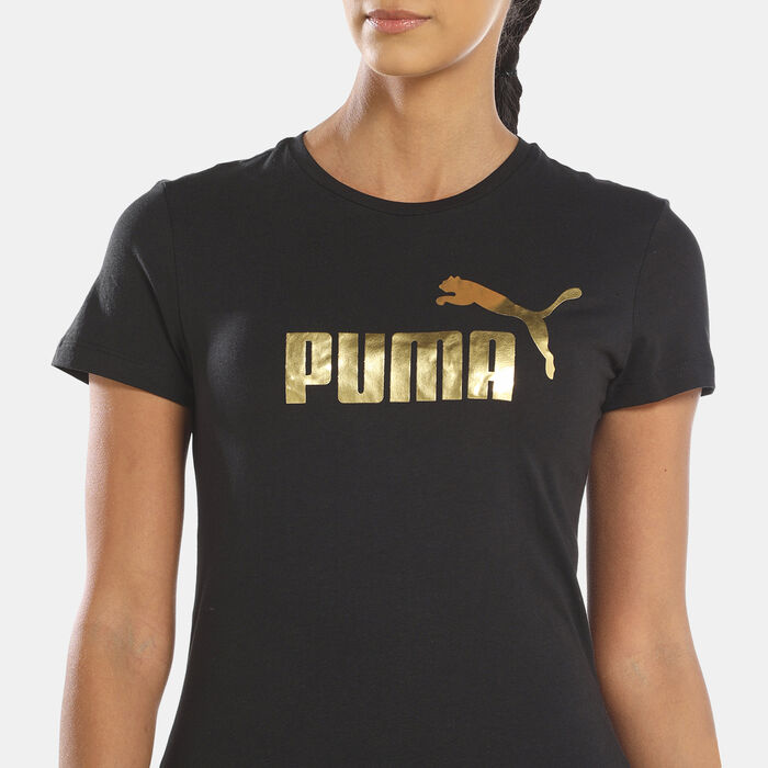 PUMA Women's Essentials+ Metallic Logo T-Shirt Black image number 3