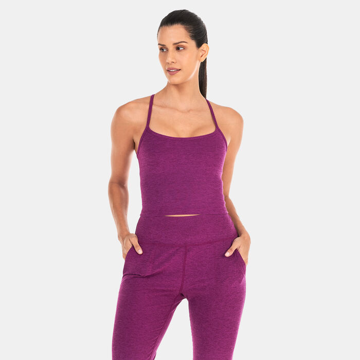 BEYOND YOGA Women's Spacedye Slim Racerback Cropped Tank Top Purple BEYOND YOGA Women's Spacedye Slim Racerback Cropped Tank Top Purple image number 0