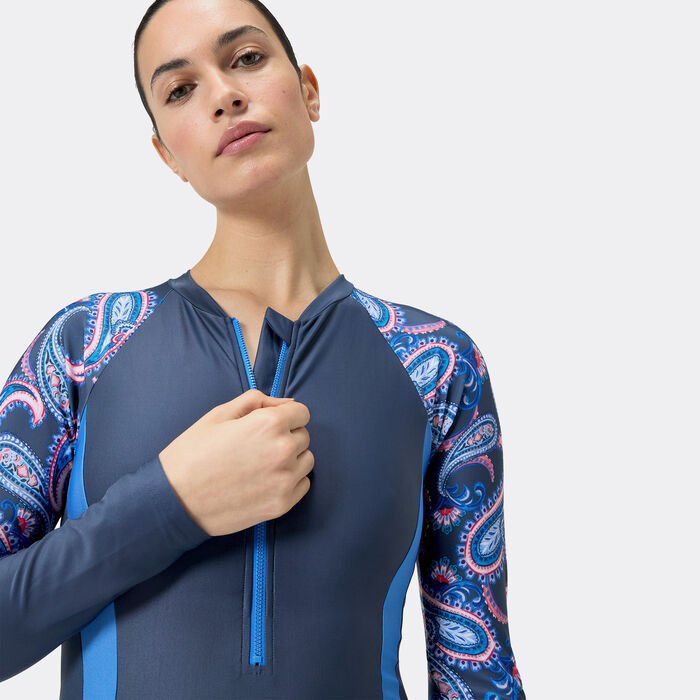 Speedo Women's Long Sleeve One-Piece Swimsuit Blue Speedo Women's Long Sleeve One-Piece Swimsuit Blue image number 3