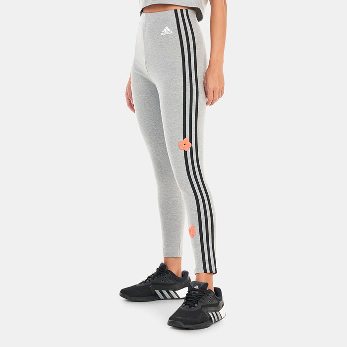 adidas Women's 3-Stripes High-Rise Flower Patch Leggings Grey adidas Women's 3-Stripes High-Rise Flower Patch Leggings Grey image number 0