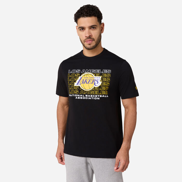 New Era Men's NBA Los Angeles Lakers Stacked Wordmark T-Shirt Black New Era Men's NBA Los Angeles Lakers Stacked Wordmark T-Shirt Black image number 0