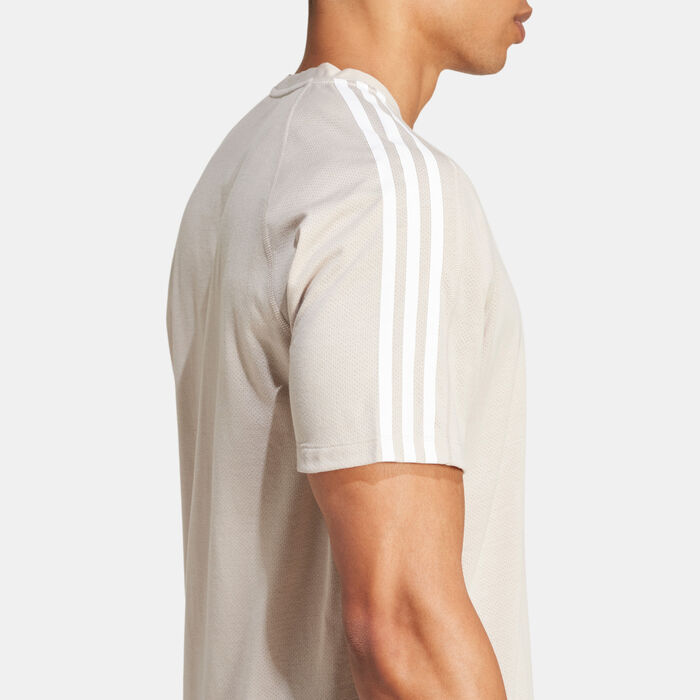 adidas Men's Own the Run 3-Stripes Running T-Shirt Beige image number 3