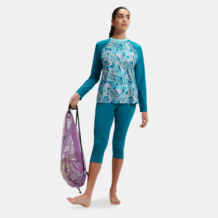 Speedo Women's Printed Long Sleeve Swimming T-Shirt Blue Speedo Women's Printed Long Sleeve Swimming T-Shirt Blue image number 2