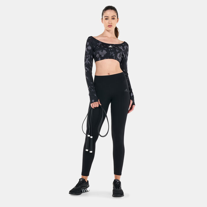 adidas Women's Hyperglam Cut 3-Stripes Crop Top Black image number 2