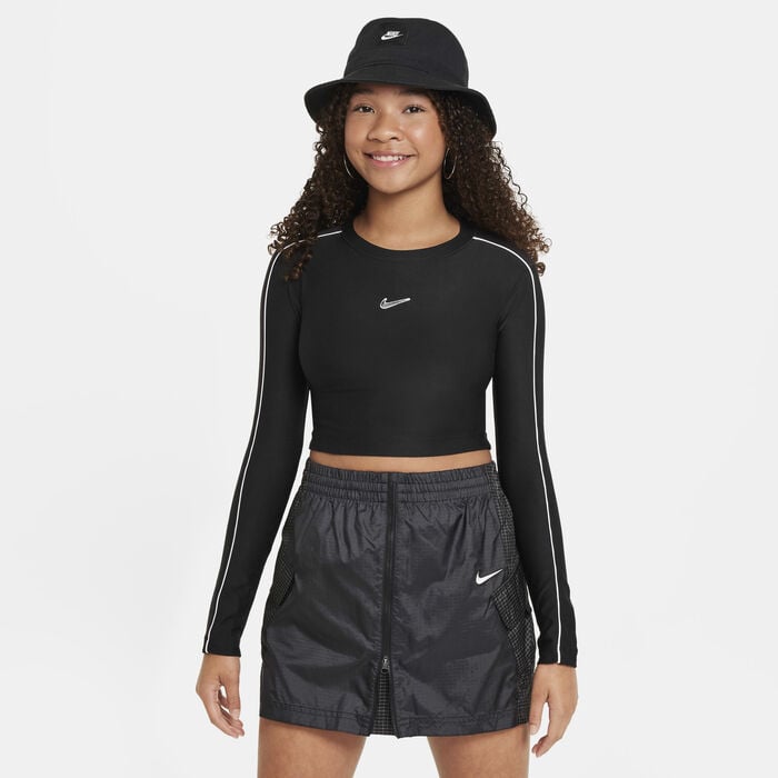 Nike Kids' Sportswear Long-Sleeve Cropped Top Black Nike Kids' Sportswear Long-Sleeve Cropped Top Black image number 0