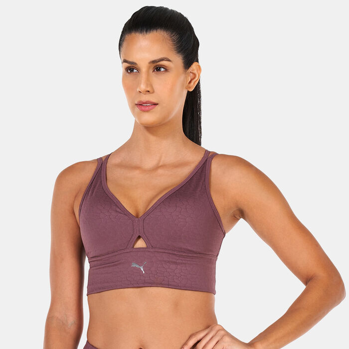 PUMA Women's Mid Impact Flawless Training Sports Bra Brown image number 0