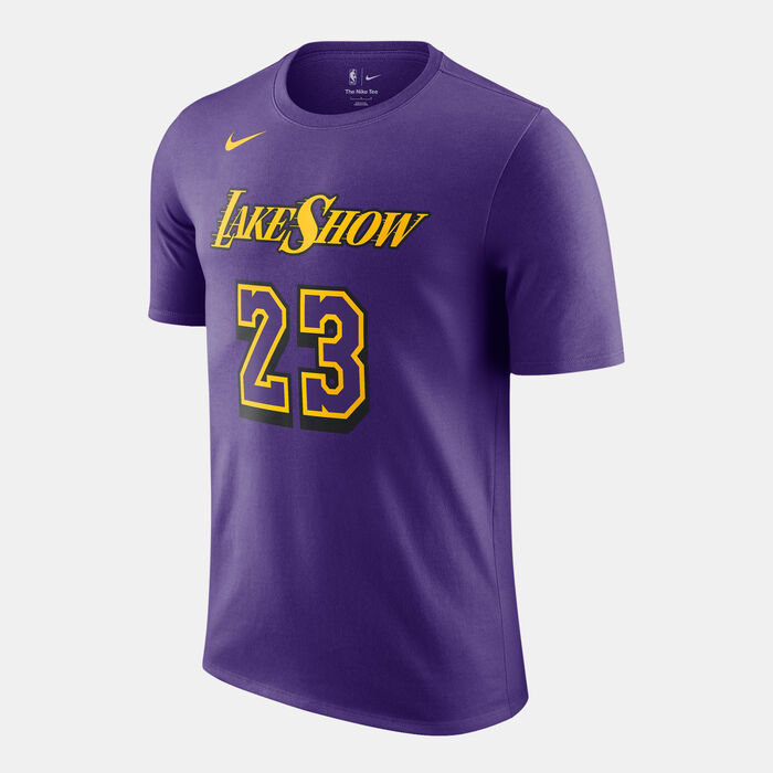 Nike Men's NBA LeBron James Los Angeles Lakers Essential City Edition T-Shirt Purple Nike Men's NBA LeBron James Los Angeles Lakers Essential City Edition T-Shirt Purple image number 0