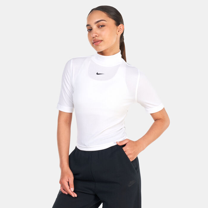 Nike Women's Sportswear Essentials Ribbed Mock-Neck Top White Nike Women's Sportswear Essentials Ribbed Mock-Neck Top White image number 0