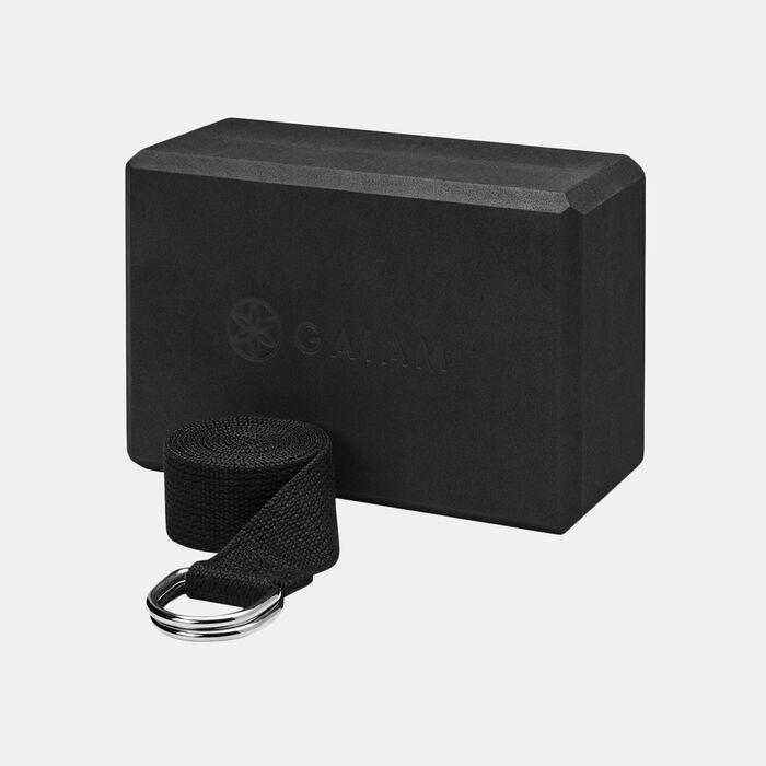 Gaiam Yoga Block-Strap Combo Set Black image number 0