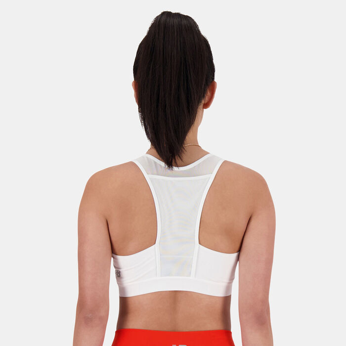New Balance Women's Sleek Medium-Support Sports Bra White New Balance Women's Sleek Medium-Support Sports Bra White image number 3