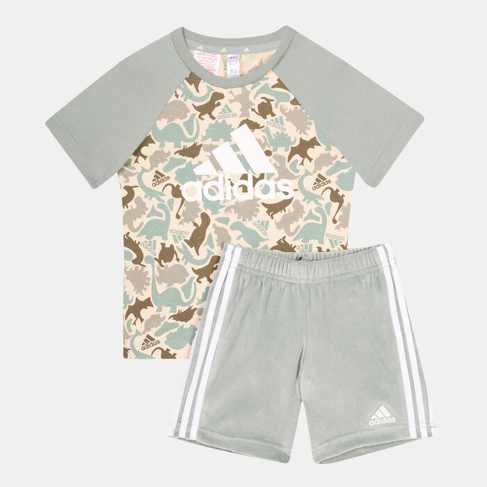 adidas Kids' Dino Camo Allover Print T-Shirt and Short Set Multi-Color image number 0