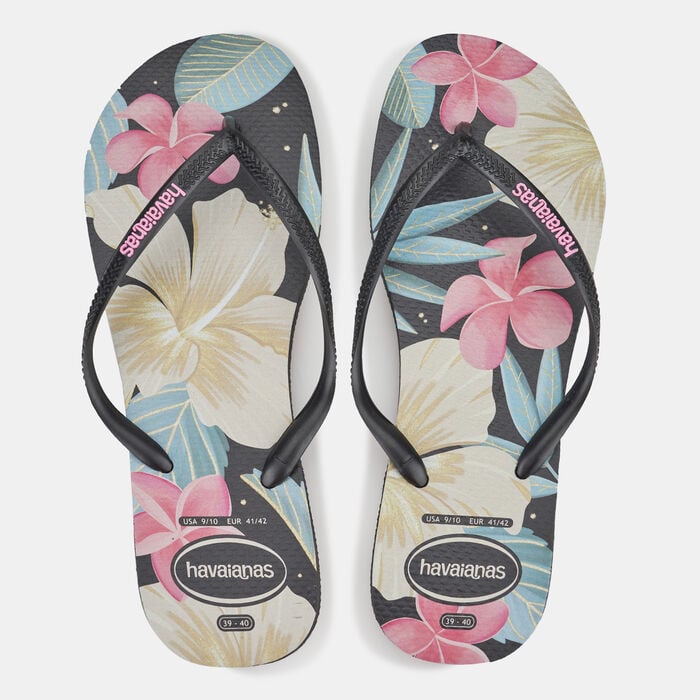 Havaianas Women's Slim Floral Flip Flops Black Havaianas Women's Slim Floral Flip Flops Black image number 0