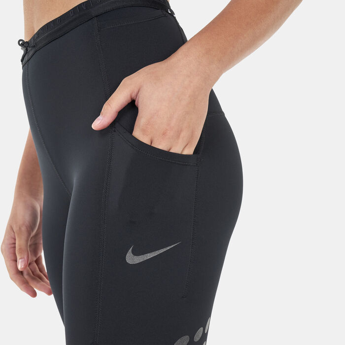 Nike Women Running Leggings with MESH panel Zip Pocket DB4380 Black 010  Size XS 