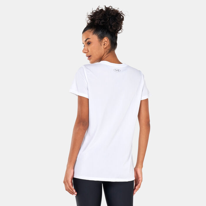 Under Armour Women's Tech Solid Logo Arch SSC T-Shirt White Under Armour Women's Tech Solid Logo Arch SSC T-Shirt White image number 1