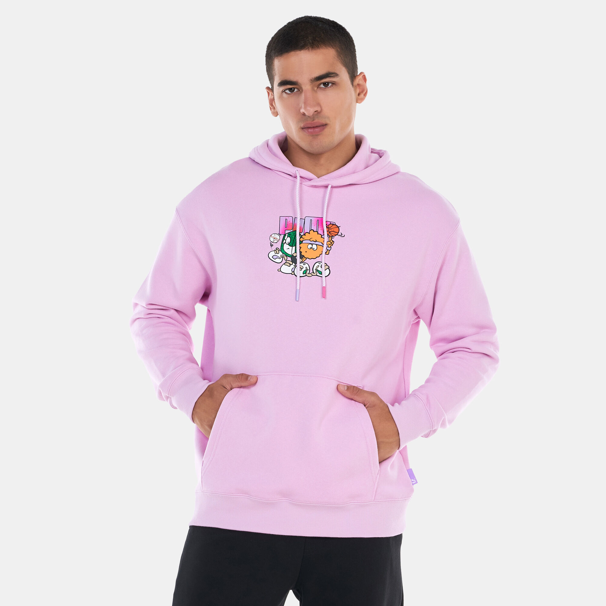 Pink puma hoodie mens top