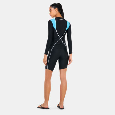 Speedo Women's Zip-Through Swimming Top and Jammer Set Black