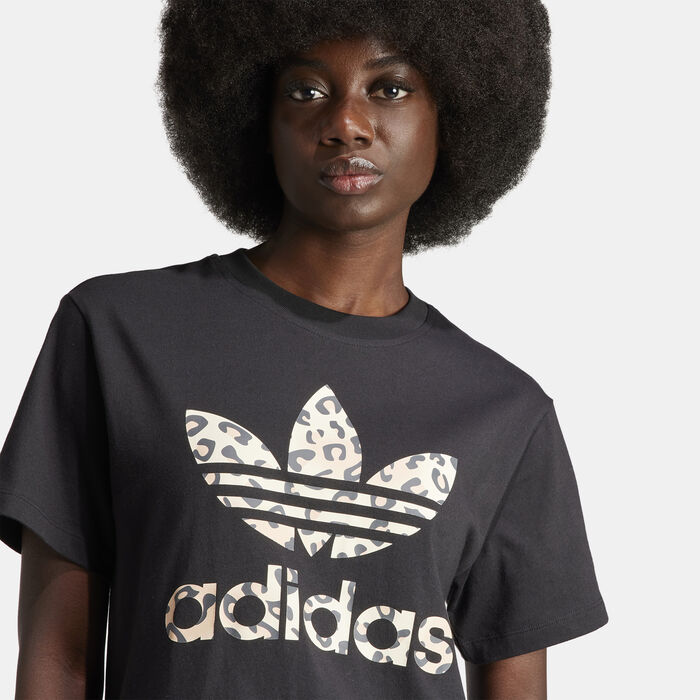 adidas Originals Women's Originals Leopard Luxe Trefoil T-Shirt Black adidas Originals Women's Originals Leopard Luxe Trefoil T-Shirt Black image number 3