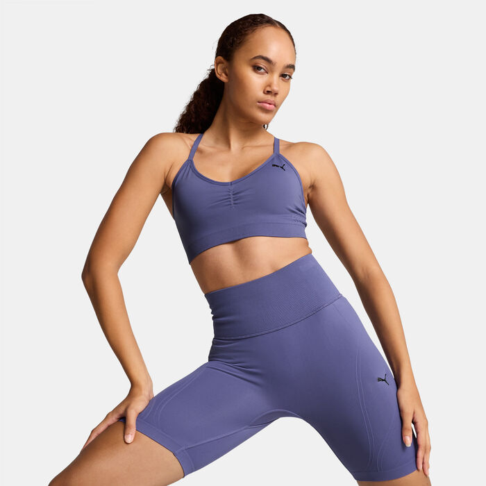 PUMA Women's SHAPELUXE Seamless Light-Support Training Sports Bra Purple image number 0