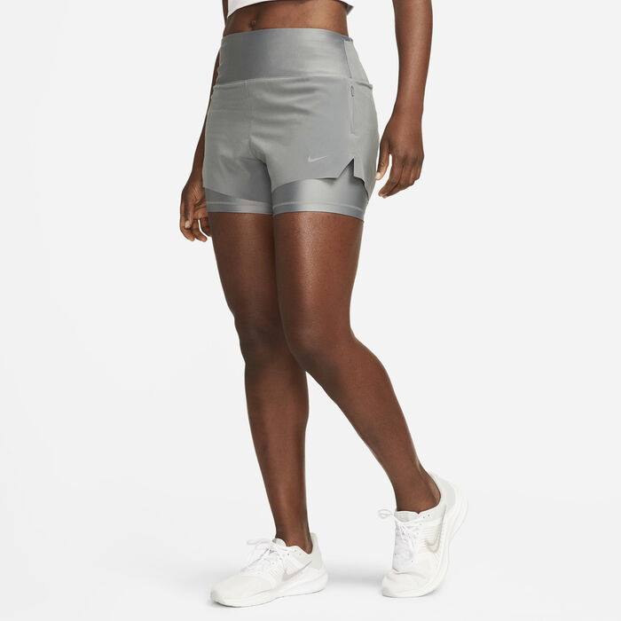 Nike Women's Dri-FIT Swift Mid-Rise 2-in-1 Running Shorts Grey Nike Women's Dri-FIT Swift Mid-Rise 2-in-1 Running Shorts Grey image number 0