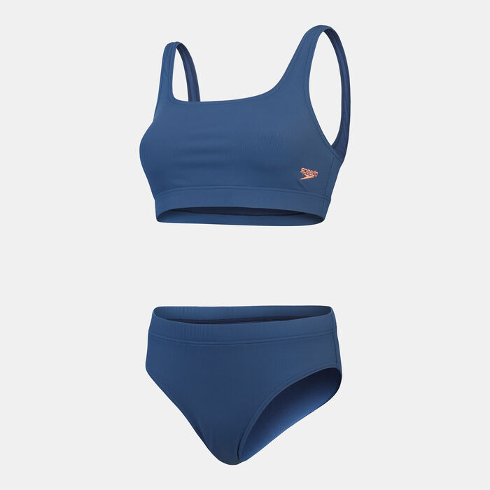 Speedo Women's Textured U-Back 2-Piece Bikini Set Blue Speedo Women's Textured U-Back 2-Piece Bikini Set Blue image number 0