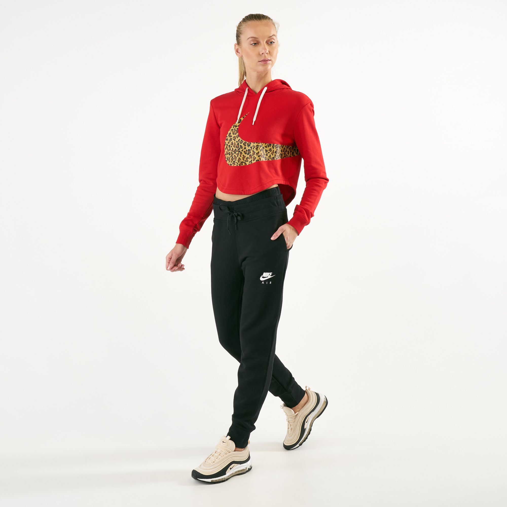 Nike animal print new arrivals swoosh crop hoodie red